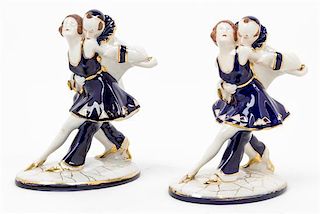 A Pair of Royal Dux Figural Groups Height 7 inches.