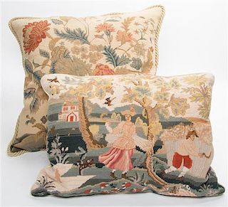 Two Needlepoint Pillows Width of widest 22 inches.