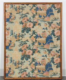 A Chinese Printed Linen Panel Height 39 1/2 x width 29 inches.