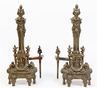 A Pair of Neoclassical Gilt Metal Andirons Height 19 3/4 inches.