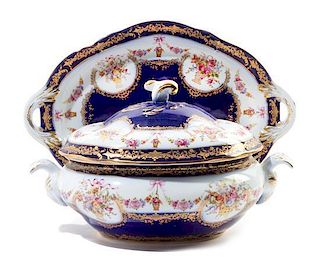* A Limoges Style Porcelain Tureen with Underplate Width over handles 17 3 /4 inches.