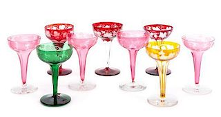 * A Set of Nine Bohemian Glass Champagnes Height 5 1/2 inches.