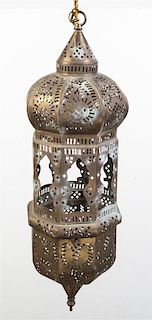 A Moroccan Style Brass Lantern Height 26 inches.