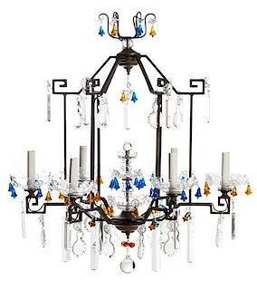 A Chinoiserie Style Chandelier Height 29 x diameter 26 inches.