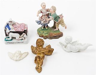 Two Porcelain Figural Groups Height of first 4 1/4 inches.
