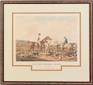 A Group of Six Hand Colored English Sporting Prints Height of each 20 x width 22 inches (framed).