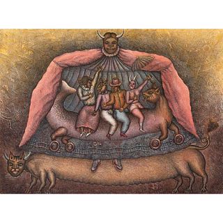 MAXIMINO JAVIER, El teatro de Belcebú, de la serie La aventura del Belcebú, Firmada y fechada 83, Litografía 79/100, 56 x 76 cm