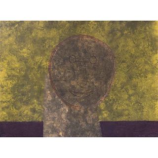 RUFINO TAMAYO, Cabeza sobre fondo verde, Firmado, Grabado al aguafuerte 13/15, 56 x 76 cm