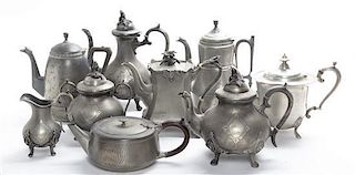 * An English Pewter Tea and Coffee Service Height of tallest 10 1/4 inches.
