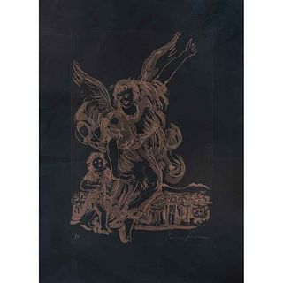 CARMEN PARRA, Ángel de la guarda, Firmado Grabado al aguafuerte y aguatinta P / A, 80 x 62 cm