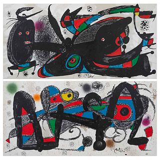 JOAN MIRÓ, De la carpeta Miró Escultor, 1974, Firmadas en plancha Litografías S/N, 19.5 x 39.8 cm, pzs: 2
