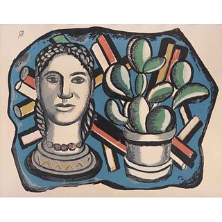 FERNAND LÉGER, Cabeza y cactus, Firmada en malla Serigrafía edición de 1000, 27 x 35 cm