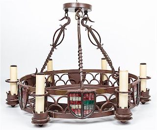 A Gothic Revival Wrought Iron Six-Light Fixture Diameter 22 1/4 inches.