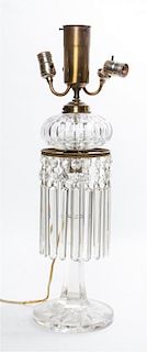 * An American Cut Glass Table Lamp Height overall 27 inches.