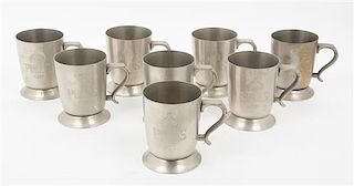 * Eight American Pewter Mugs, Ozelines Height 4 1/8 inches.