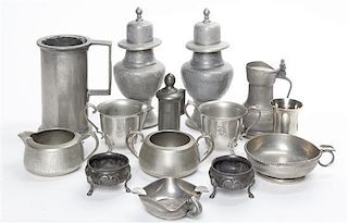 * A Collection of Pewter and Pewter Mounted Table Articles Height of tallest 6 inches.