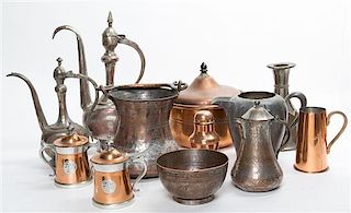 * A Collection of Copper and Silvered Metal Articles Height of tallest 11 inches.