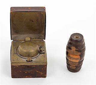 Two Traveling Inkwells Height of tallest 2 1/4 inches.