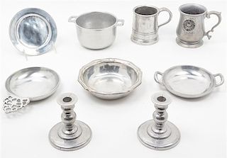 A Collection of Pewter Articles Height of tallest 4 3/4 inches.