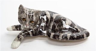 A Ceramic Figure of a Cat Length 13 3/4 inches.