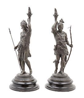 A Pair of Cast Metal Figures Height 16 1/2 inches.