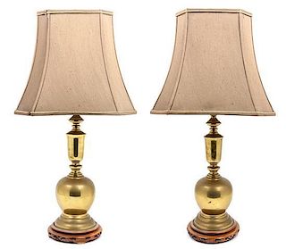 * A Pair of Stiffel Brass Table Lamps Height overall 33 inches.