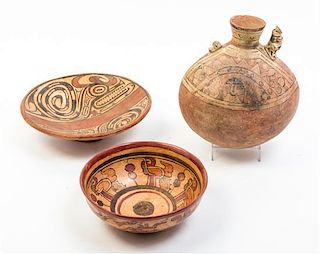 * A Group of Three Pottery Vessels Diameter of first 10 inches.