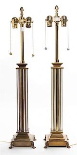 * A Pair of Glass and Brass Table Lamps, Marbro Lamp Co. Height 30 1/2 inches.