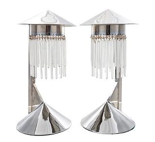 * A Pair of Art Deco Chromed Table Lamps Height 17 1/2 inches.