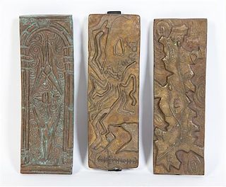 A Set of Three Art Deco Bronze Plaques Length of longest 11 3/4 inches.