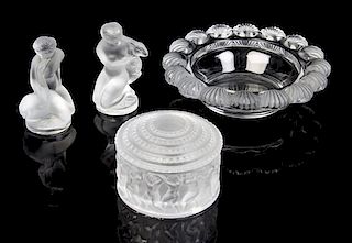 Four Lalique Frosted Glass Articles Diameter of bowl 8 inches.