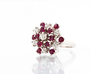 Vintage 14K Diamond and Ruby Cluster Ring