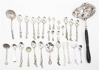 * A Group of Silver Flatware, , comprising 28 flatware items, together with an associated silver-plate serving spoon.