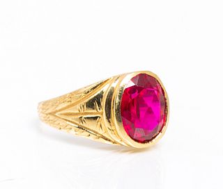 14K Gold and Synthetic Ruby Ring