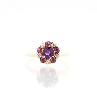 Antique Diamond and Gemstone Cluster Ring