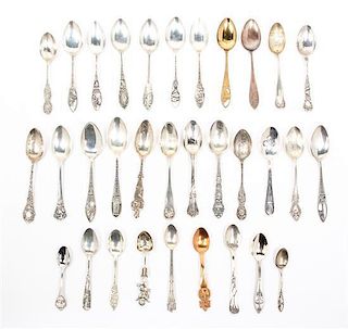 A Collection of American Souvenir Spoons, 20TH CENTURY, comprising silver and silver-plate spoons; including Western states and