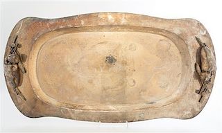 A Mexican Silver-Plate Tray, 20th Century, of shaped rectangular form with realistically modeled vegetable handles and spot-hamm