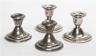 A Pair of American Silver Candlesticks, Newport, Providence, RI, weighted, with gadrooned borders