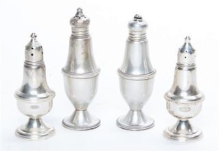 Two Sets of American Silver Casters, Empire Craft Corporation, Newark, NY and Duchin Creation, each of baluster form raised on a
