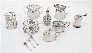 A Collection of Silver and Silver Overlay Articles, 19th and 20th Century, comprising two silver overlay creamer and sugar sets,