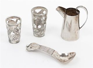 A Mexican Silver Creamer, William Spratling, 20th Century, together with a Spratling sugar spoon and two Mexican cordials with s
