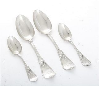 A Collection of American Coin Silver Spoons, , comprising 6 table spoons and 12 teaspoons, each with foliate and berry decorated