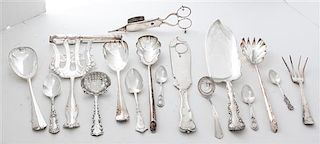A Group of Silver and Silver-Plate Flatware, various makers, comprising 13 teaspoons 15 demitasse spoons 3 salad serving sets 3