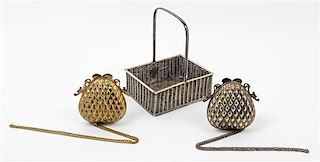 An English Silver-Plate Basket, Hukin & Heath, Birmingham, together with two metal coin purses.