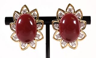 David Webb 18k Plat Coral Diamond Earrings