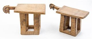 * A Group of Five Wood Stools and Neck Rests Height of tallest 10 1/4 inches.