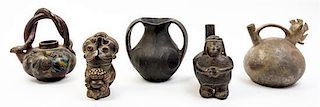 * Two Pre-Columbian Style Pottery Stirrup Vessels Height of tallest 12 inches.