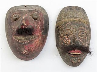 * Five Mexican Painted Masks Height of largest 25 inches.