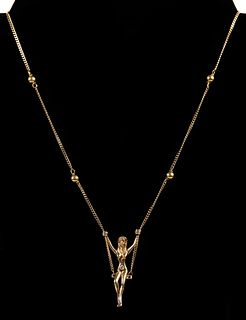 18K YG 1970s Nude Swinging Lady Pendant Necklace