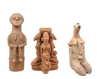 * Three African Pottery Articles Height of tallest 26 inches.